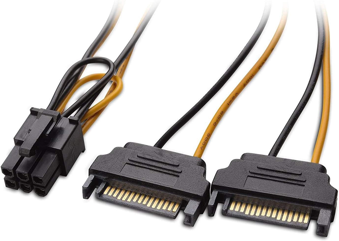 HRTGFD-6 Pin PCIe to Dual SATA 15 Pin Male Power Cable, 2X 15-Pin SATA Male to 6 Pin PCI-Express Female Video Card Power Adapter Cable (20CM/8inch)