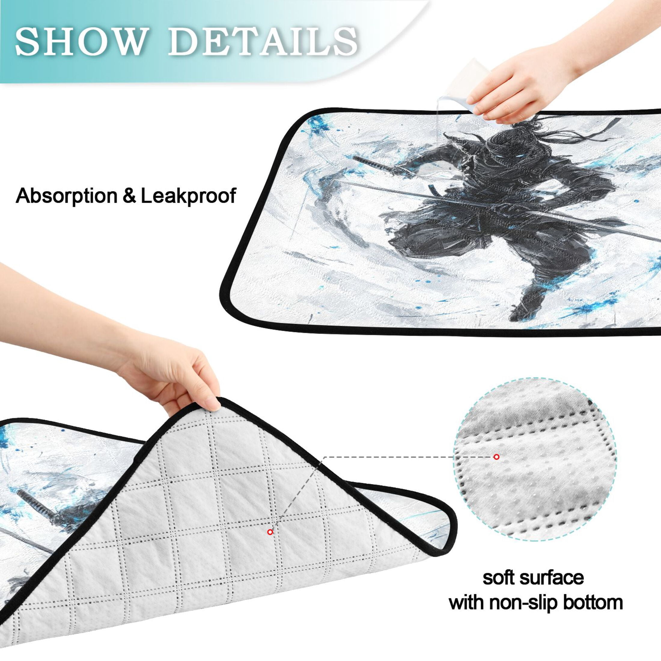 Qxltty Doubl Sword Ninja Cat litter Pads Pet Set of 3 Diaper Mats Center Anti-leakage Layer Absorbent Soft and Comfortable