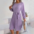 thumbnail image 5 of abtuhar Womens Summer Dresses,Women's Fall New Casual Long Sleeve Floral Hem Pleated Skirt Plus Size Dresses,Purple, 5 of 5