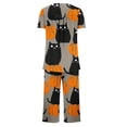 thumbnail image 5 of JOANKDMI Women Jack-o-Lantern 2 Piece PJs Set Cat and Comfortable Short Sleeve Top with Capri Pants Novelty Loungewear Suit for Roleplay or Holiday Relaxing, S-3XL, 5 of 6