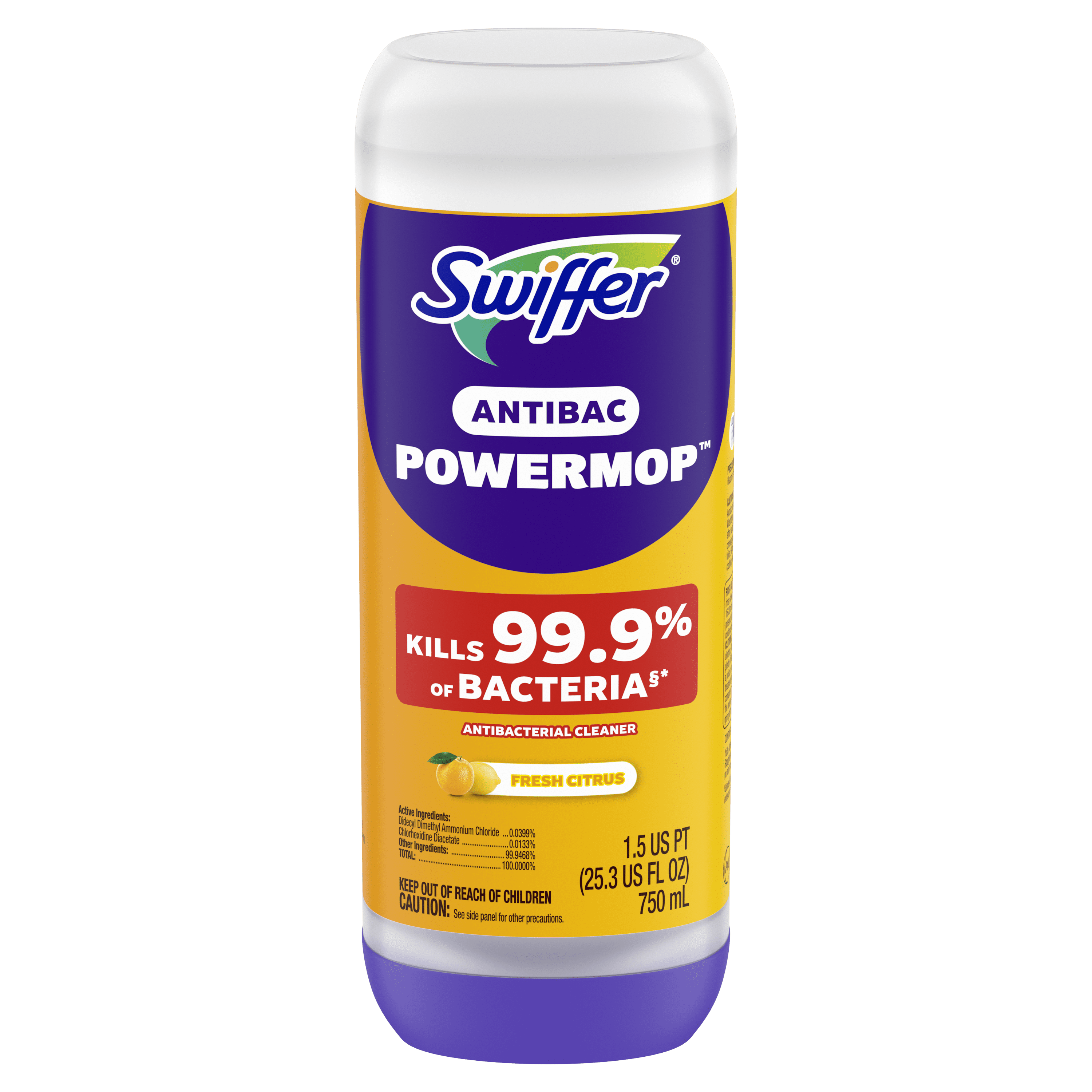 Swiffer PowerMop Anti-Bacterial Refill Solution, Lemon, 1-Pack