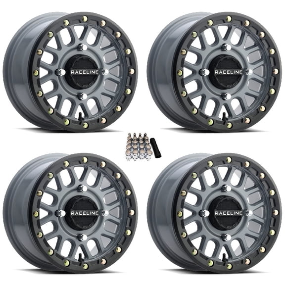 Raceline Podium Beadlock UTV Wheels/Rims Grey 14" Polaris RZR 1000 XP / Ranger XP 900/1000