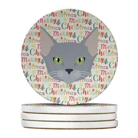 

Russian Blue Cat Christmas Large Sandstone Coasters Pack of 4 4 in x 4 in