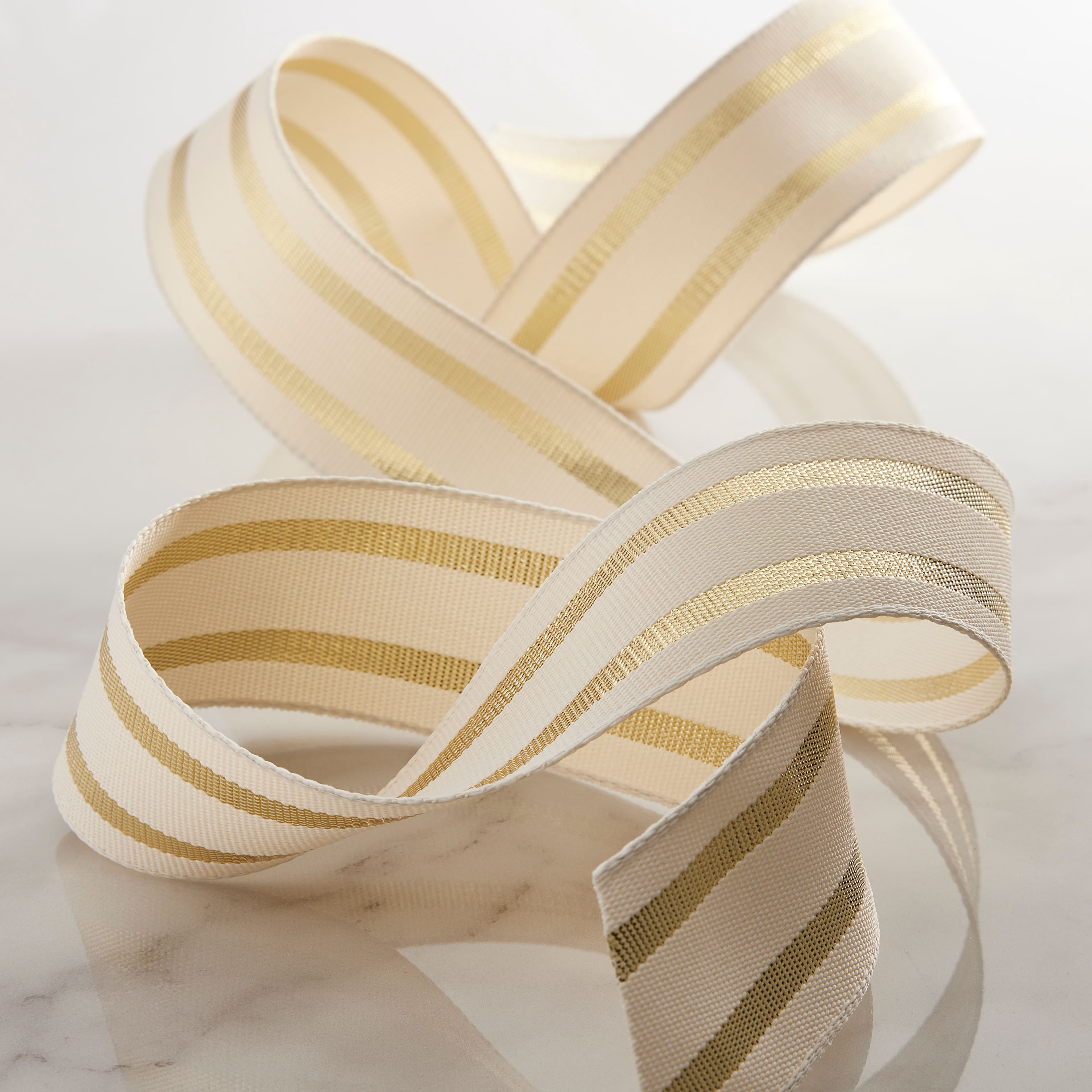 1.5" x 3yd. Gold Wired Ticking Stripe Ribbon by Celebrate It – Woven Selvage Edge - Ideal for Wreaths - Gift Wrapping & Seasonal Decor - 12 Pack