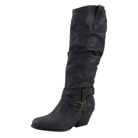 

nsendm Tall Extra Wide Calf Boots for Women Retro Women s Heels Shoes Zipper High Rubber Rain Boots Women Wide Calf Shoes Black 7