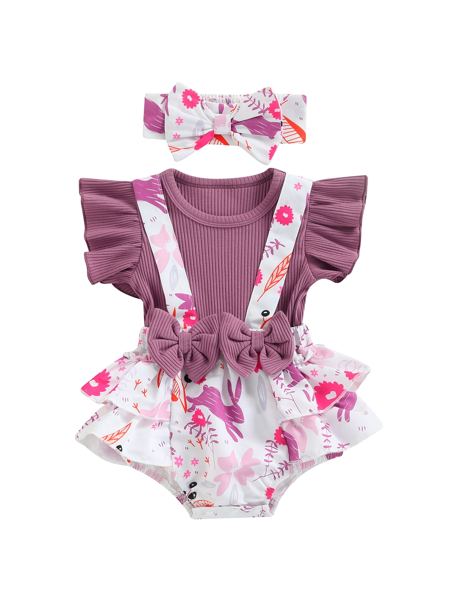 Baby Girls Pink Frill Neck Bows Romper Bodysuit Playsuit Spanish style 