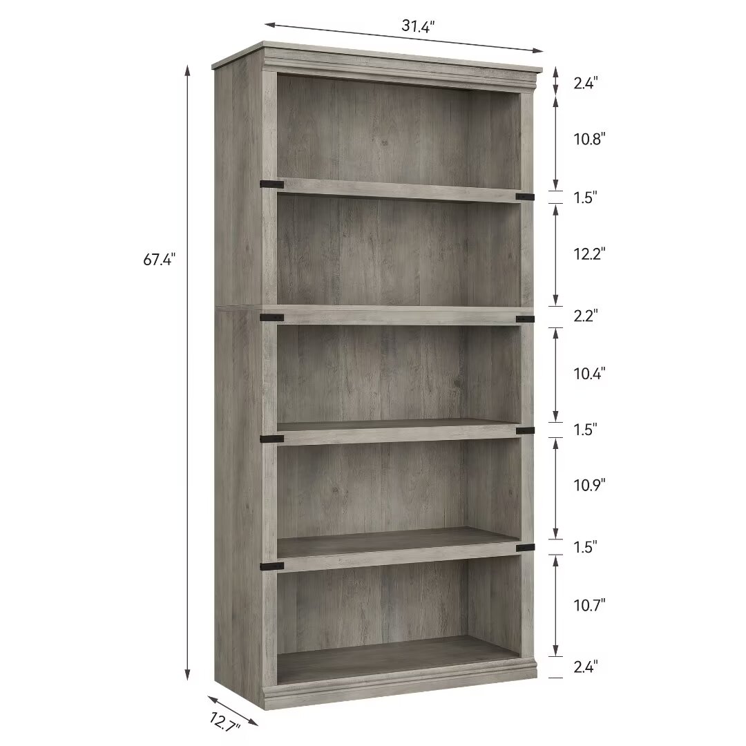 5 Tier Bookcase, 67.4" Tall Wooden Book shelf with Storage Open Display Bookshelves Home Decor Furniture for Home Office, Living Room, Bedroom(67.4" H x 31.5" W x 12.8 D)
