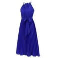 thumbnail image 6 of Usmixi Dresses for Women 2023 Tie Waist Flowy Pleated Swing Spaghetti Strap Formal Dresses Sleeveless HalterSolid Summer Long Sun Dress Blue XL Clothes, 6 of 6
