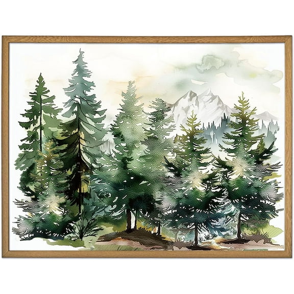 1 Pc Pine Trees Forest Framed Canvas Wall Art Oil Paint Nature Landscape Art Print Wilderness Wall Painting Illustrations Modern Art for Bedroom Living Room Office 15.7x11.8 Inch(40x30cm) for DIY