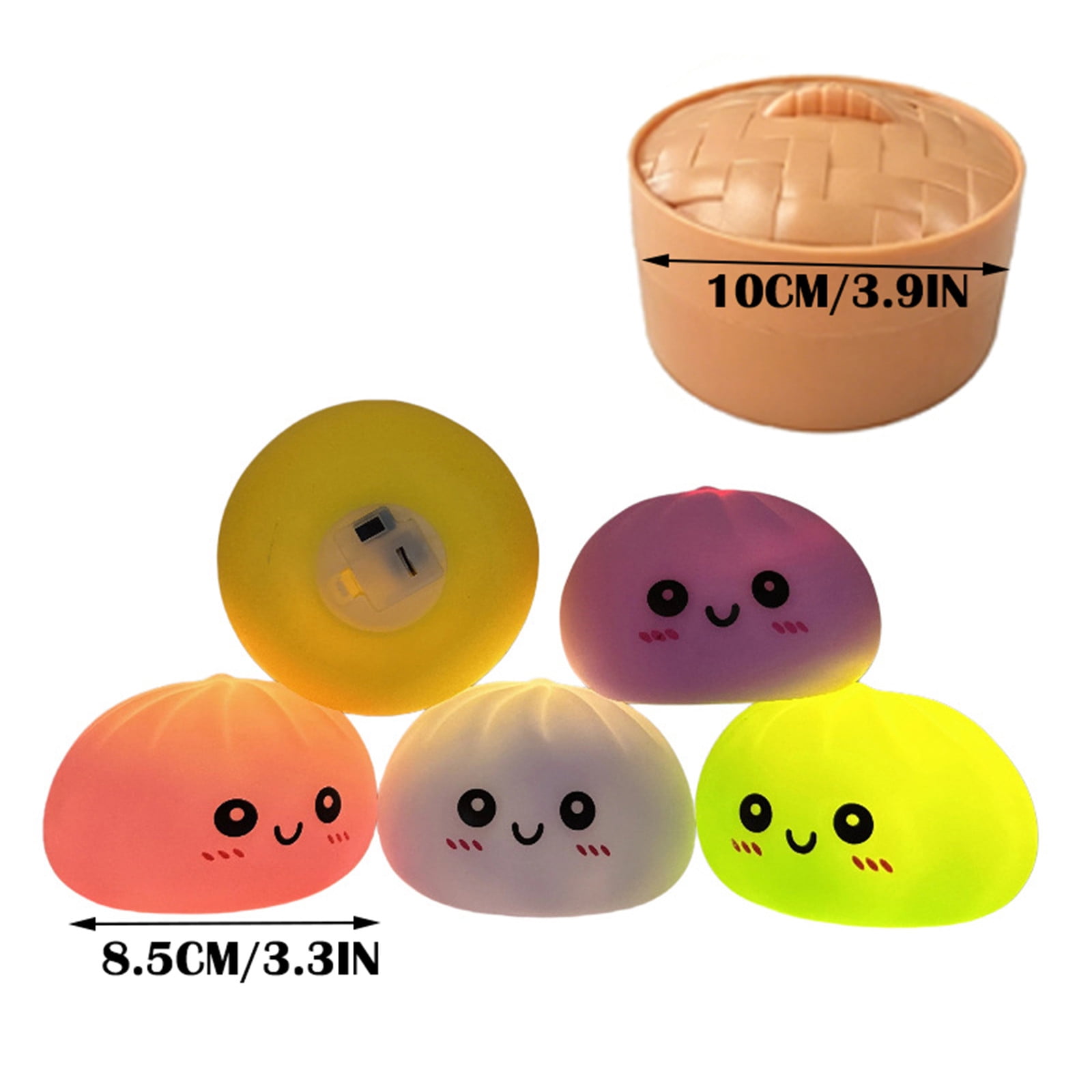 12 Pcs Glowing Cute Dumpling Stress Ball Set, Mystery Decompression Illuminated Bun with Steamed Box, Slow Rising Squeeze Ball for Anxiety Tension Relief, Fidget Sensory T-oy