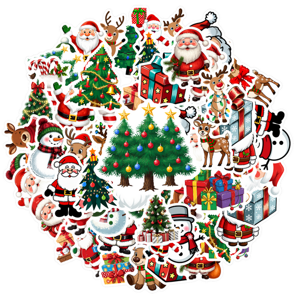 35pcs Santa Stickers Christmas Cartoon Stickers Reindeer Santa Decals for Luggage Fridge Phone