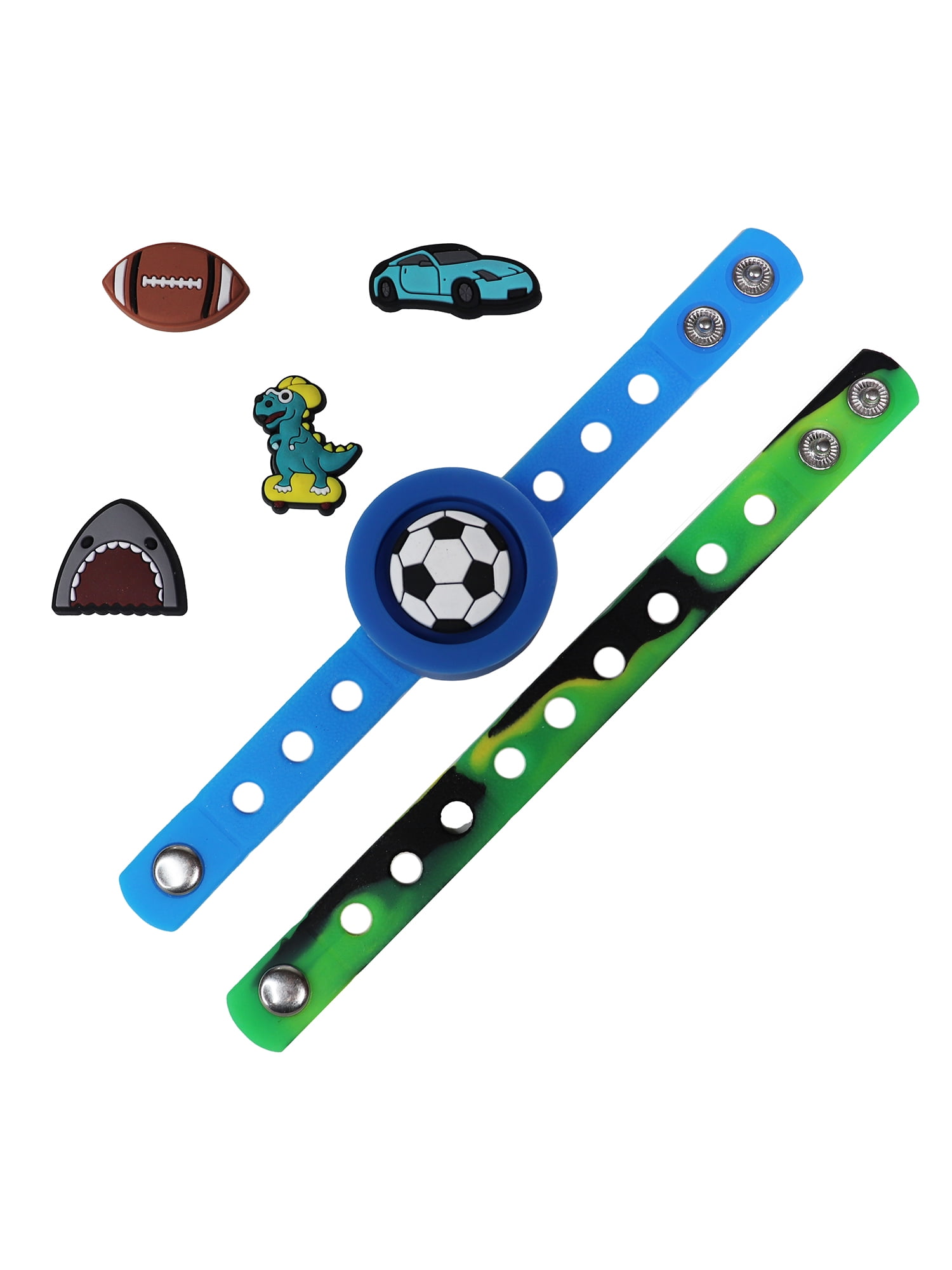 Wonder Nation Silicone Tracker Tag Bracelet Set for Kids with Interchangeable Bracelets and Charms, Blue and Camo Green, 8 Pieces