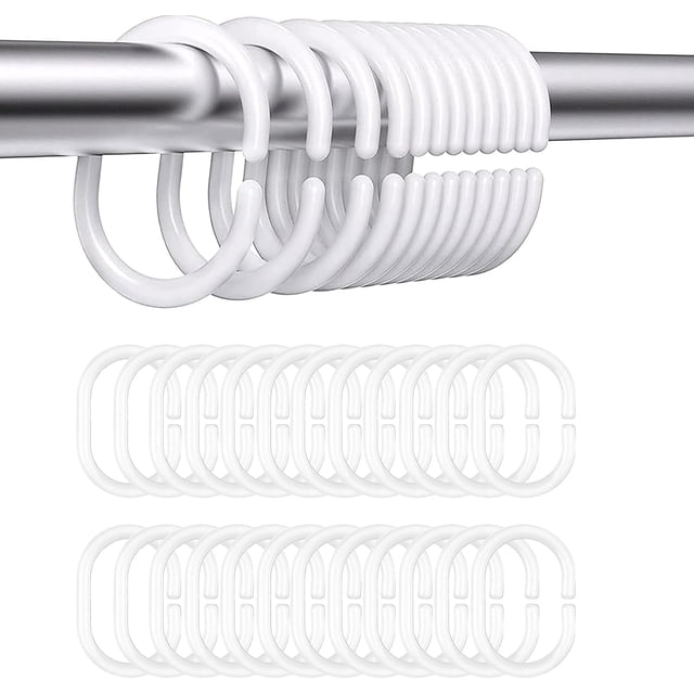 24 Pcs Shower Curtain Ring, C-Shaped Shower Curtain Hook, Plastic Shower Curtain Rings, Shower Curtain Ring for Bathroom, for Bathroom, Bedroom, Dressing Room