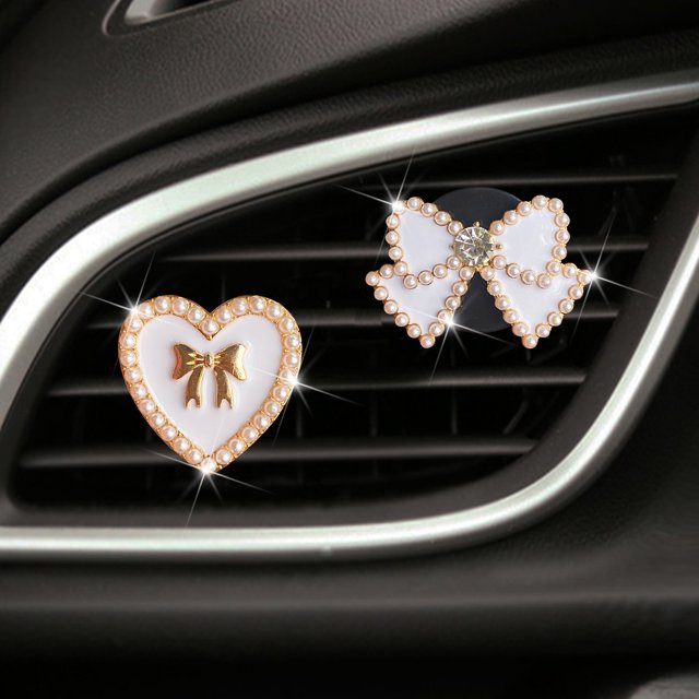 Paquete de 2 clips de ventilación de aire acondicionado para coche (pajarita), clips de ventilación de coche, clips de ventilación de coche con diamantes de imitación