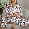 thumbnail image 6 of Fuzoiu Red Blue Leaves Print Women's Long-Sleeved Pajama,Lounge Button Down Nightwear,Womens Notch Collar Pajama Set-Large, 6 of 7