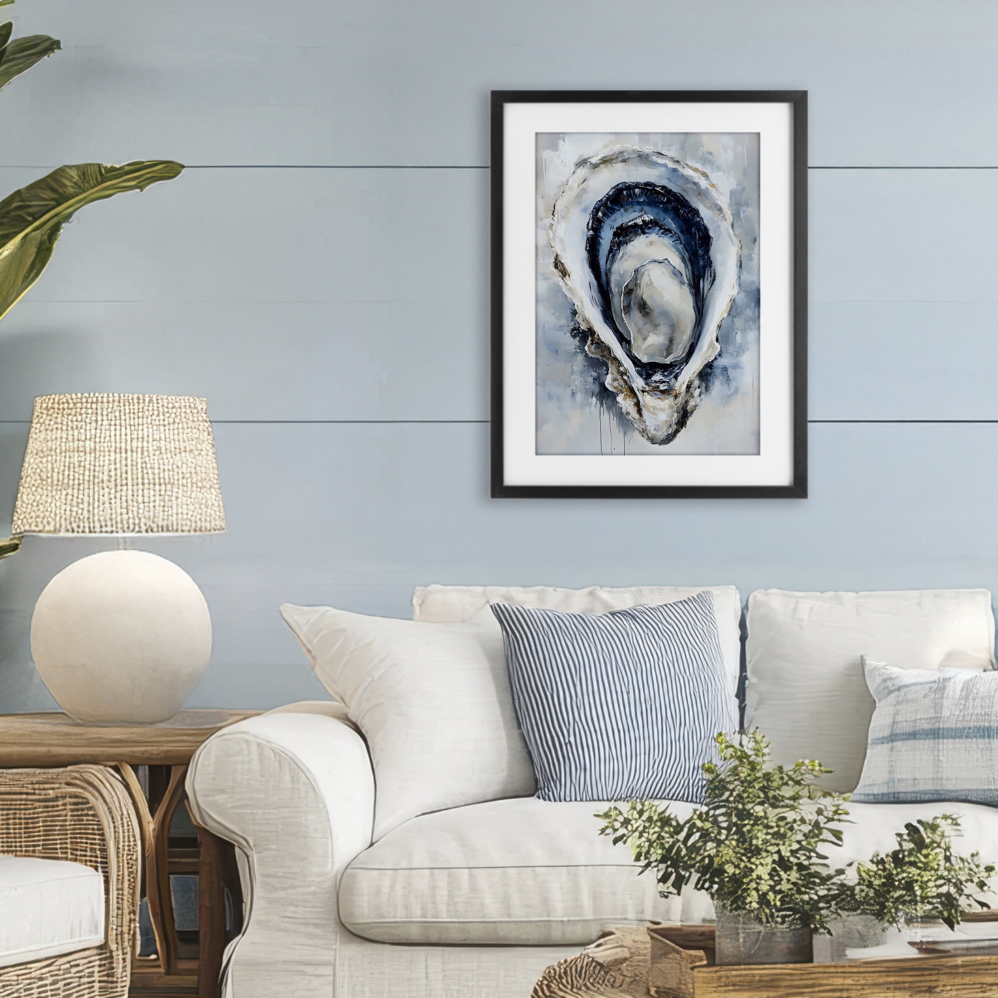 Stupell Industries Blue Oyster Shell Interior Black Framed Print Under Glass, design by Creative Studio