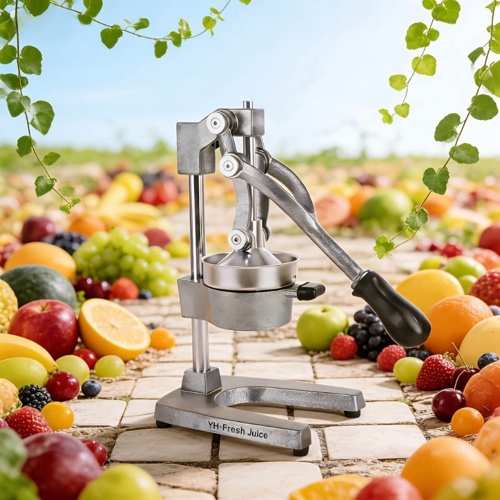 Professional Manual Hand Press Juicer Machine - Heavy-Duty Commercial/ Citrus Lemon, Orange, Lime & Pomegranate Juicer with 304 Stainless, Easy-Clean Parts & Lever Press for Juice Extraction (Gray)
