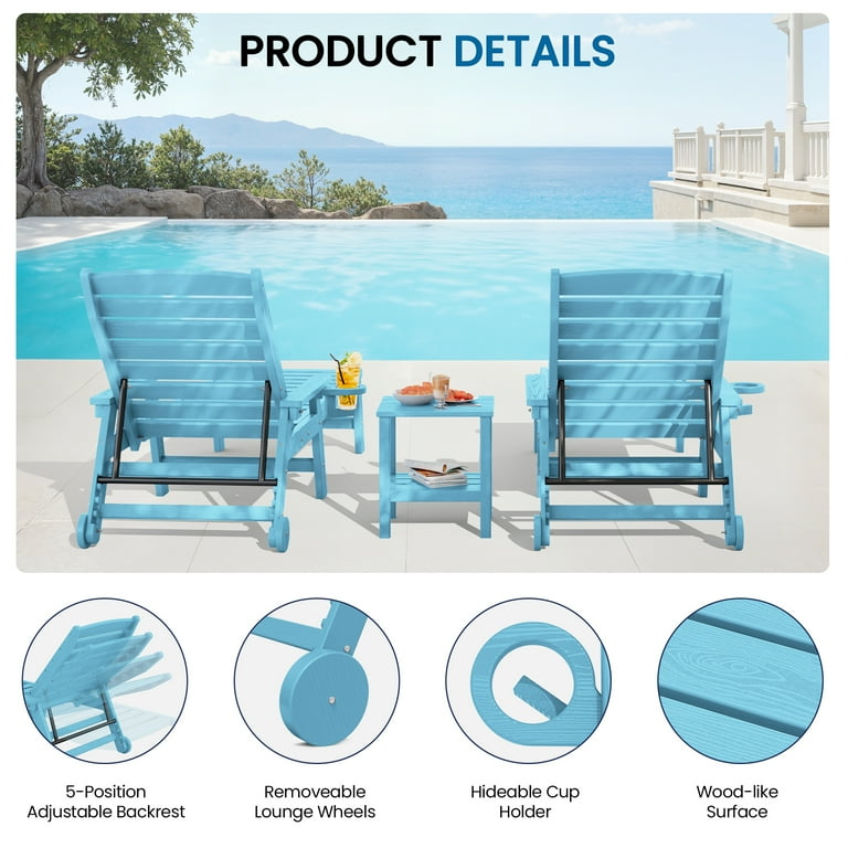 SERWALL Patio Chaise Lounge Chair, 5-Position Light Blue photo 6