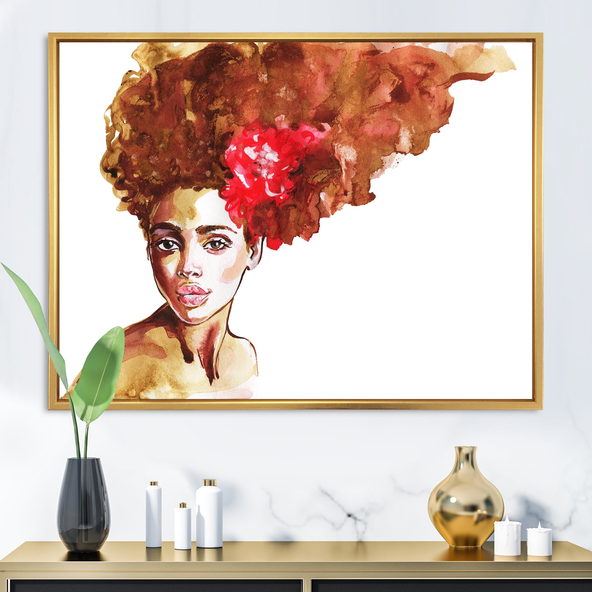 Designart 'Portrait of Young African American Woman II' Modern Framed Canvas Wall Art Print