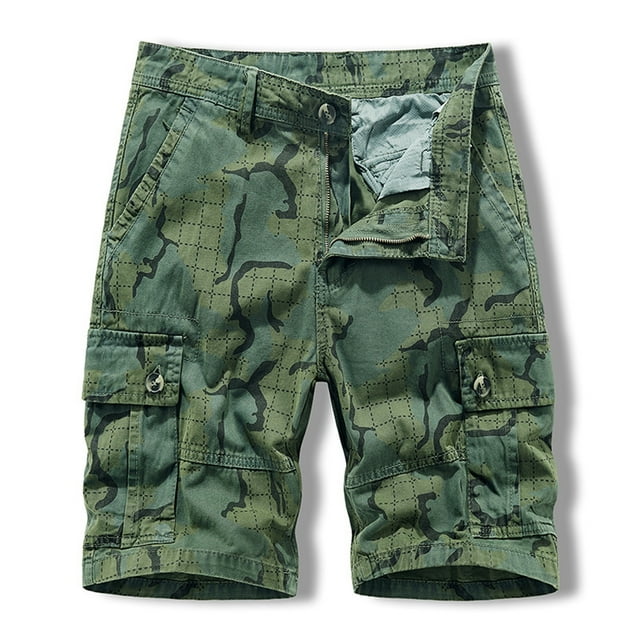 Puntoco Pantalones Cortos Cargo Para Hombre Pantalones Cortos Informales De Pierna Recta Con Cremallera Y Múltiples Bolsillos Ajustados (Cinturón No Incluido) Pantalones Cortos Verde Militar Xl (36)