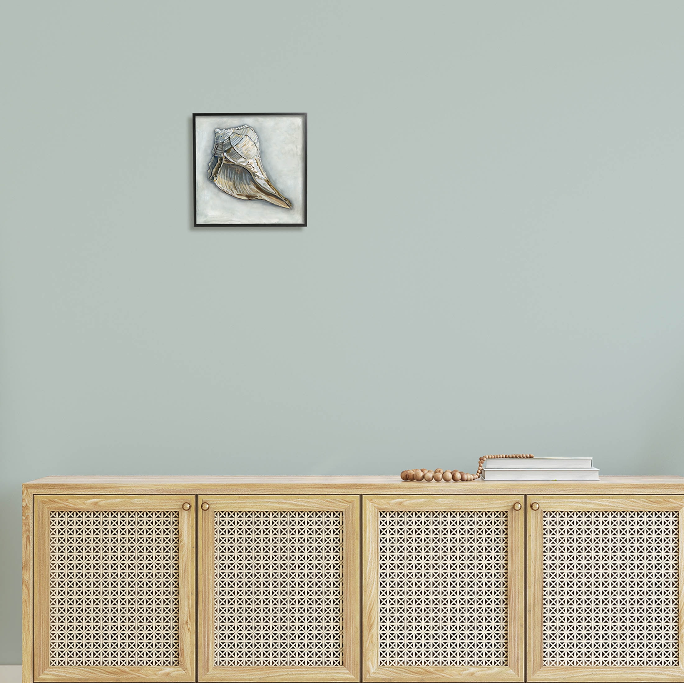 Stupell Industries Nautical Conch Shell Painting Black Framed Art Print Wall Art, Design by Erica Christopher
