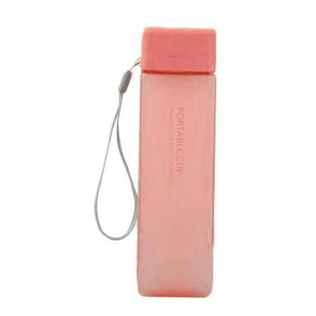 

1111Fourone Water Bottle Outdoor Portable 450ml Water Cup Square Plastic Sports Drink Bottle Pink Frosted