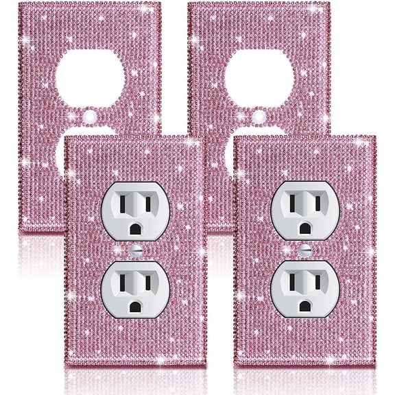 4 Pcs Shiny Rhinestones Wall Plate Light Switch Cover Outlet Covers Wall Plate Cover Light Switch Cover Decorative Bling Light Switch Cover for Home Ornaments (Pink)