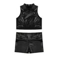 thumbnail image 3 of YUUMIN Kids Girls 2 Piece Dance Outfits Shiny Crop Top Sports Bra with Shorts Set Gymnastics Leotard Black 14, 3 of 5