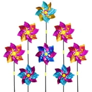 Hemoton STOBOK 8pcs Glittering Plastic Colorful Pinwheel Wind Spinner Windmill Toy Party Decor for Garden Lawn Kids Gifts
