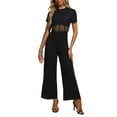 thumbnail image 2 of INSPIRE CHIC Women's Jumpsuit Short Sleeve Crewneck Mesh Sheer Casual Wide Leg Jumpsuits XS Black, 2 of 6