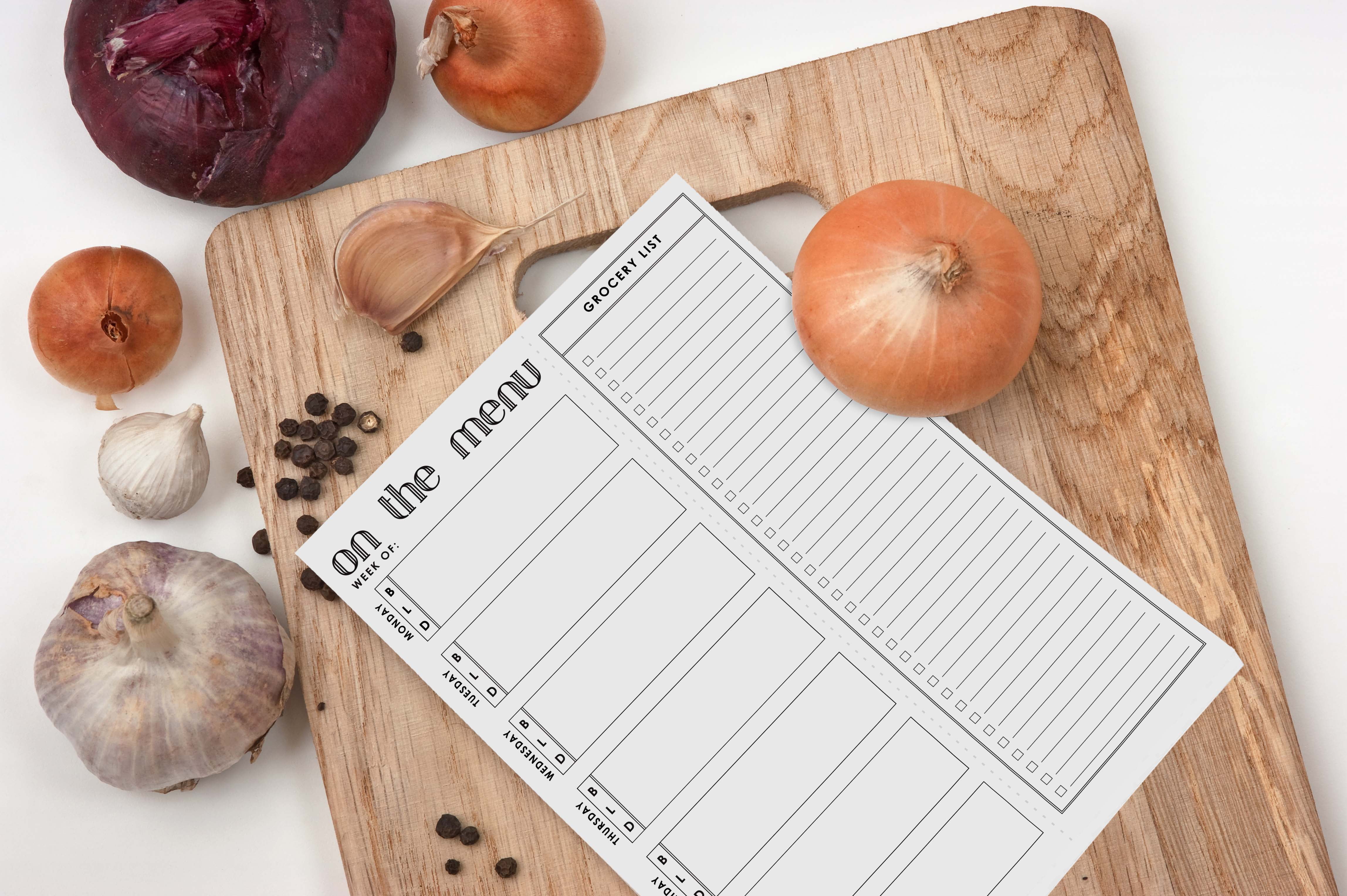 Inkdotpot Weekly Meal Planner Notepad 7"x10 , "On The Menu" Magnetic Meal Planning Pad with Tear Off Grocery Shopping List for Fridge- Kitchen & Home - 54 Sheets -5H