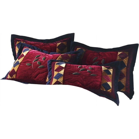 Velvet Dreams Pillow Sham - H-Applied Velvet  Fleece Appliqués, Accents, Burgundy/Navy/Gold/Plum/Sage, Stard Size, Polyester