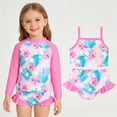 thumbnail image 2 of Girls Swimsuit 3 Piece Cover Up Kids Two Piece Floral Scale Print Top Shorts Kids Set, 2 of 9