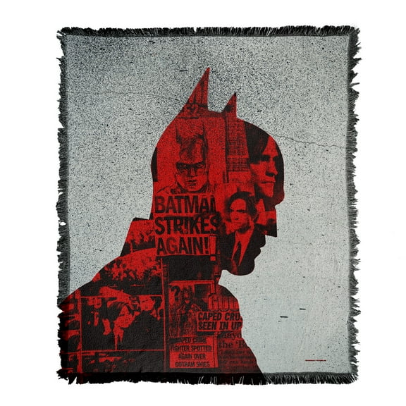 The Batman (2022) Blanket, 50'x60' News Clippings Collage Silhouette Woven Tapestry Cotton Blend Fringed Throw