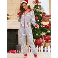 thumbnail image 3 of Avamo Women Long Sleeve Zipper Front Hooded Jumpsuit Sleepwear Onesie Pajamas Set With Pocket Ladies Loose Plaid Romper Playsuit, 3 of 7