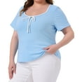 thumbnail image 2 of DARING DIVA Women's Plus Square Neck Short Sleeve Trendy Top 4X Sky Blue, 2 of 7