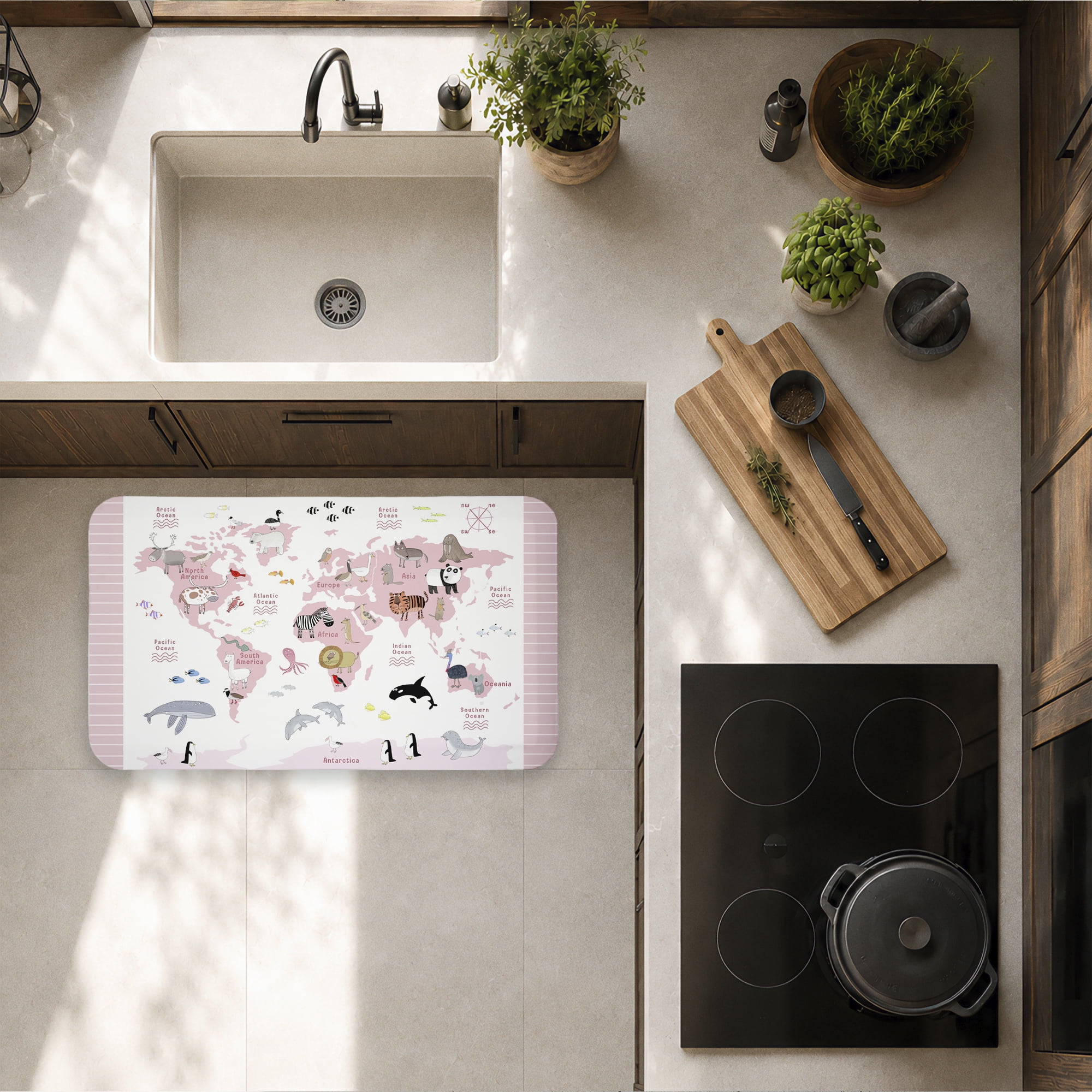 Stupell Industries Explore World Animals Pink Printed Anti-Fatigue Floor Mat, design by Carla Daly