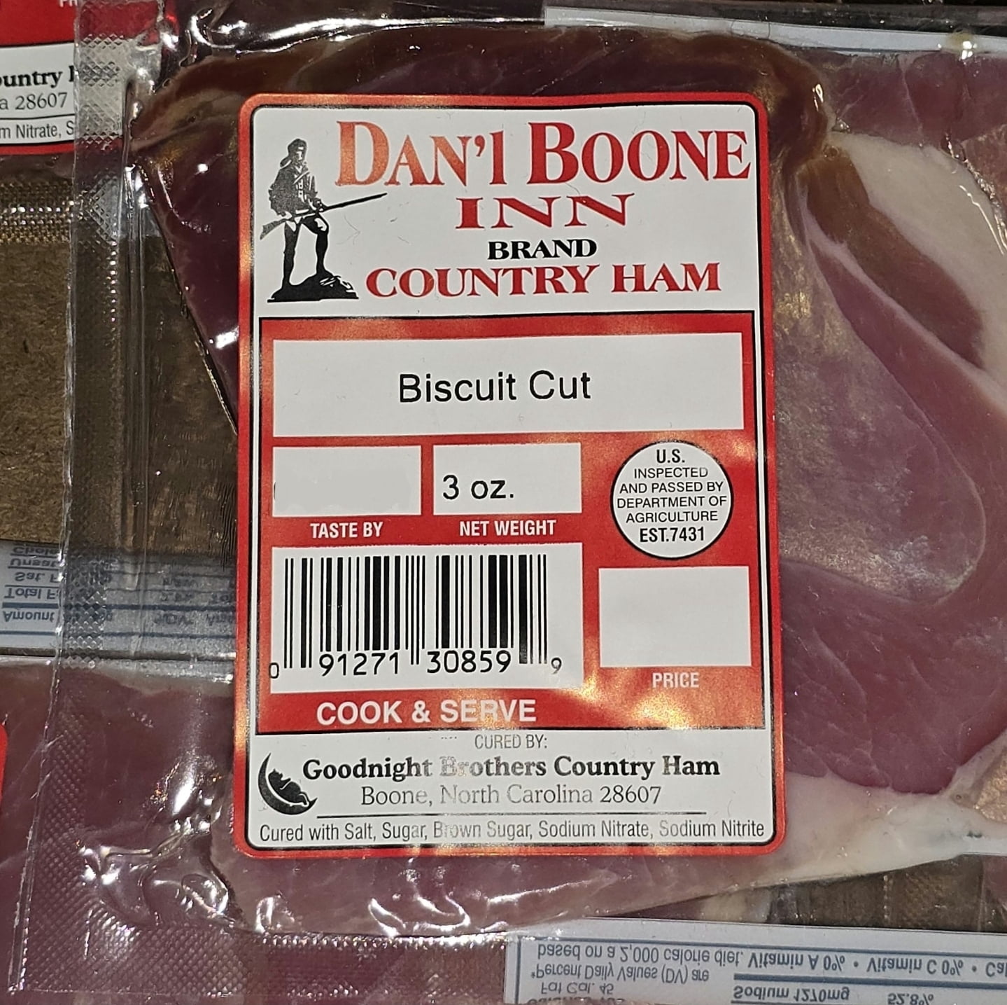Dan'l Boone Inn Country Ham 5-3oz Packs of Biscuit Cut  Cured Pork Shelf Stable