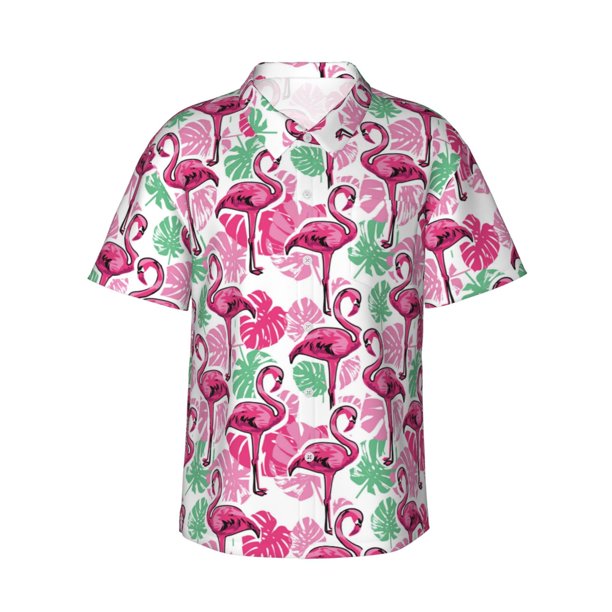 Fotbe Flamingo Camisa Hawaiana para Hombre Unisex – Camisa Casual de Verano con Botones de Manga Corta de Algodón y Lino,XX-Large