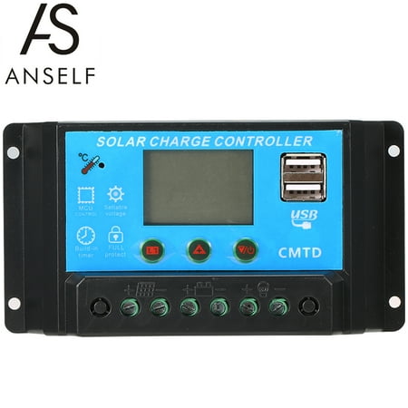 Anself 20A /24V LCD Solar Charge Controller with Current Display Function Auto Regulator for Solar Panel Battery Lamp Overload Protection