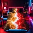 thumbnail image 2 of meiyoeat Neon Lightning Pattern Twin Bedding for Boys, Electric Orange Red Print Duvet Cover Set, Black Reversible 2-Piece, 1 Duvet Cover and 1 Pillowcase, 2 of 7