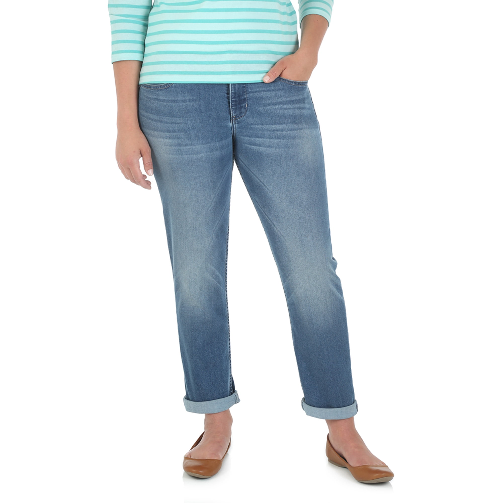 riders by lee indigo women's fringe cuff boyfriend jean
