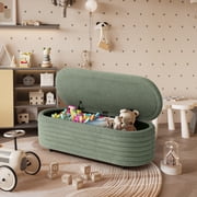 WestinTrends 54" Wide Mid-Century Modern Upholstered Teddy Sherpa Tufted Oval Storage Ottoman Bench, Ice Green