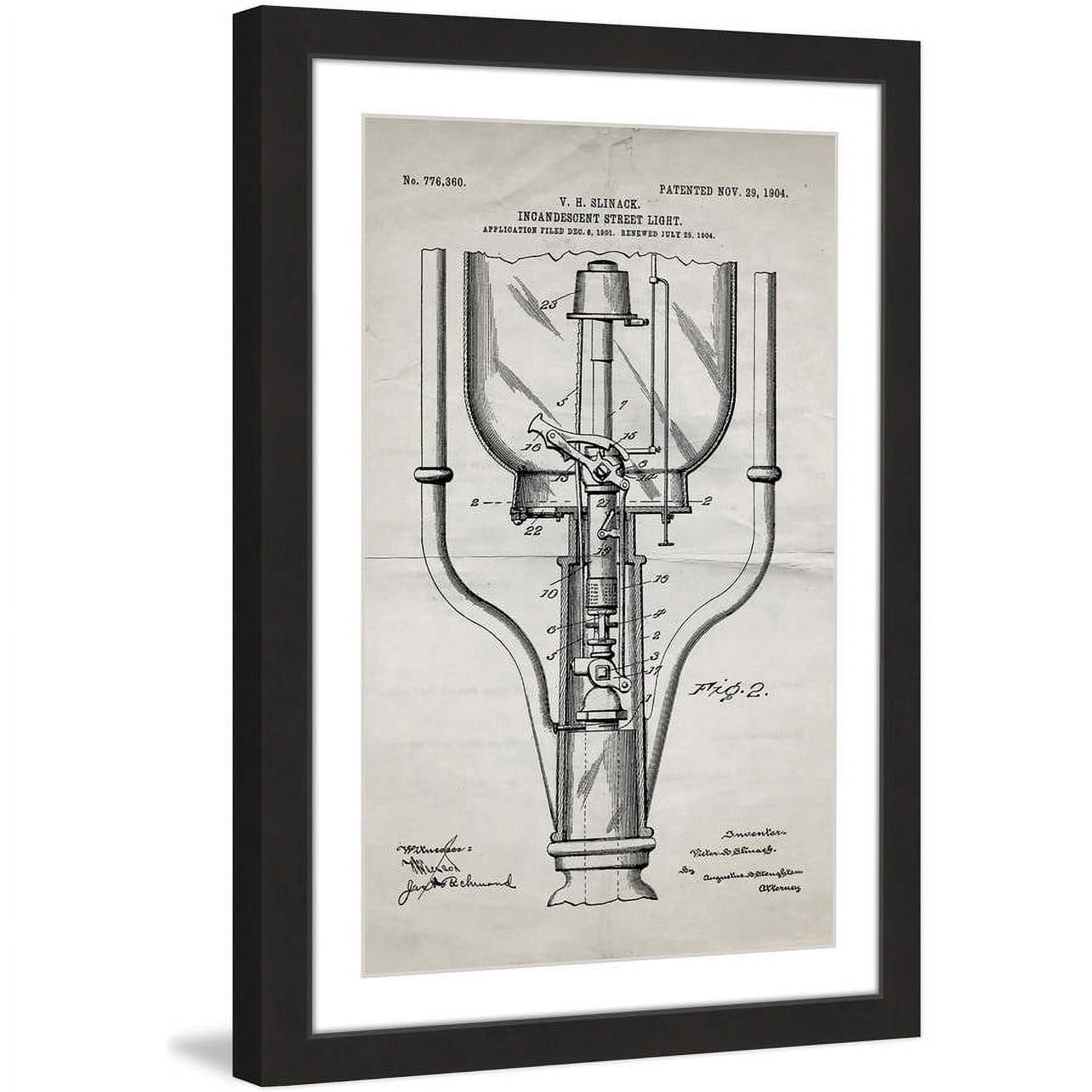 "Street Light 1904 Old Paper" Framed Painting Print