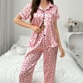 thumbnail image 4 of Aobny Winter Womens Pajamas Satin Button Up Pink Short Sleeve Collared Valentine's Day Sets Pjs for Adult Breathable, 4 of 8