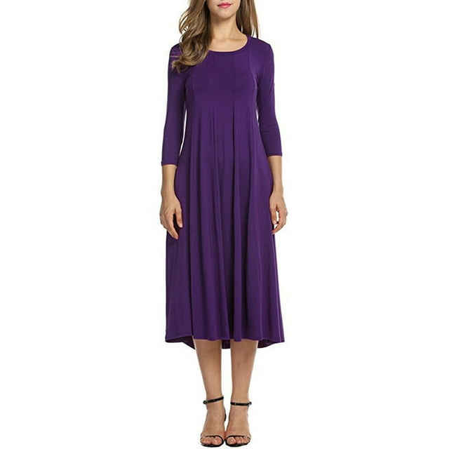 Sonducket Vestido de mujer Cuello Otoño Vestido de mujer Traje de cuello Media manga Vestido de columpio grande Vestidos Violeta L