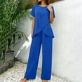 thumbnail image 2 of Two Piece Sets for Women Trendy Casual Short Sleeve Round Neck Solid Top and Elastic Waist Long Pants Sets, 2 of 9
