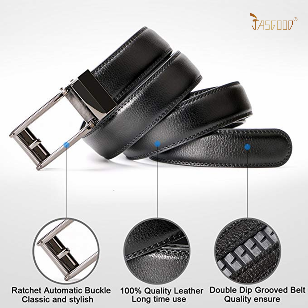 JASGOOD Men's Click Ratchet Leather Belt Black photo 2