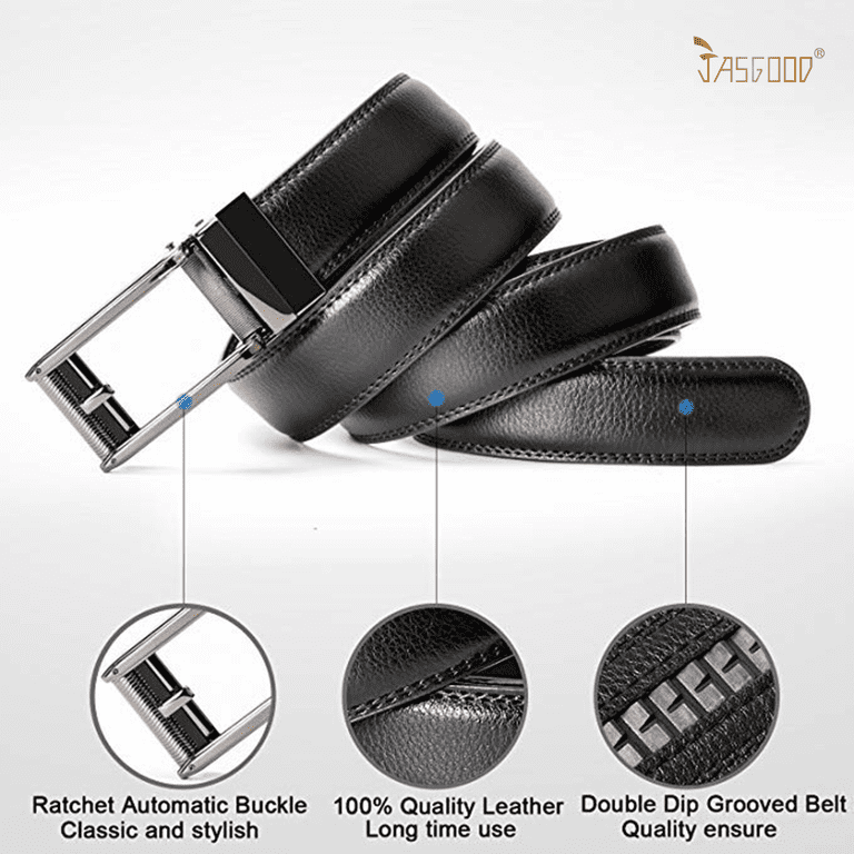 JASGOOD Men's Click Ratchet Leather Belt, Black photo 2