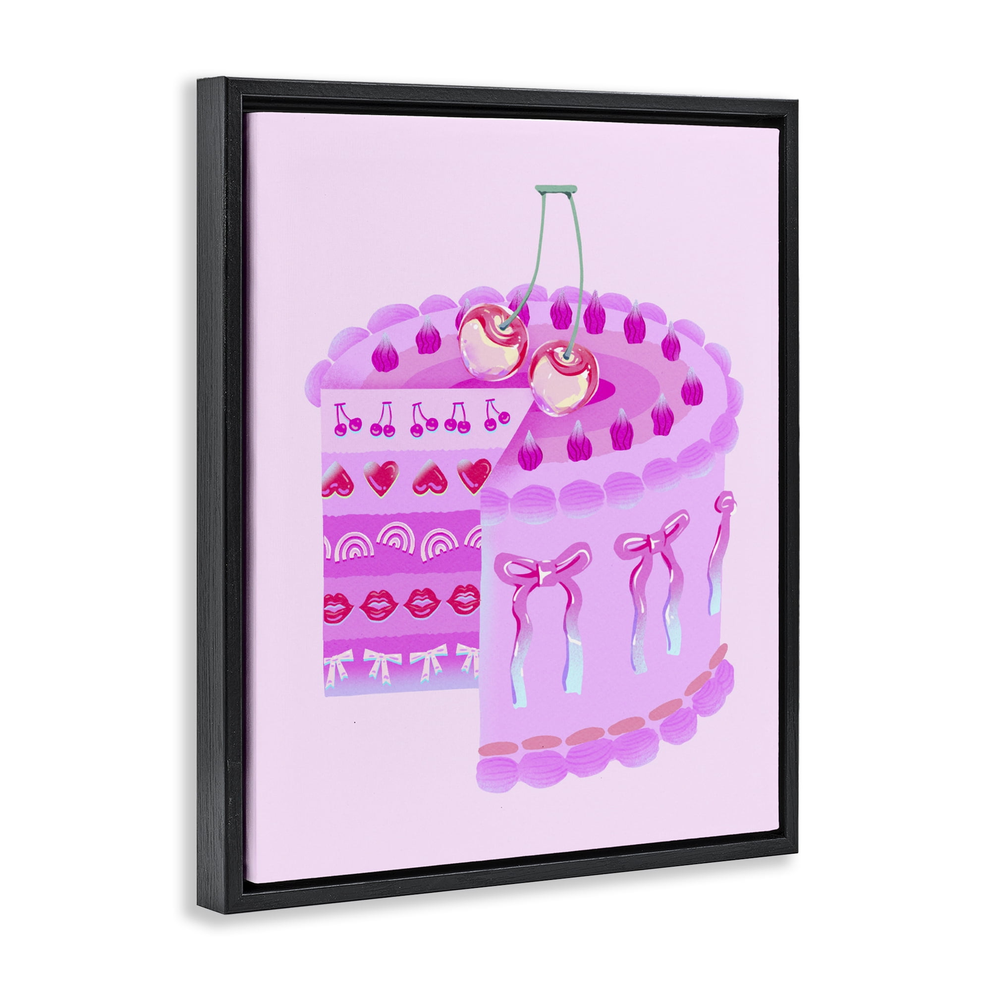 Stupell Industries Pastel Cherry Layered Cake Black Framed Floater Canvas Wall Art, design by Ziwei Li